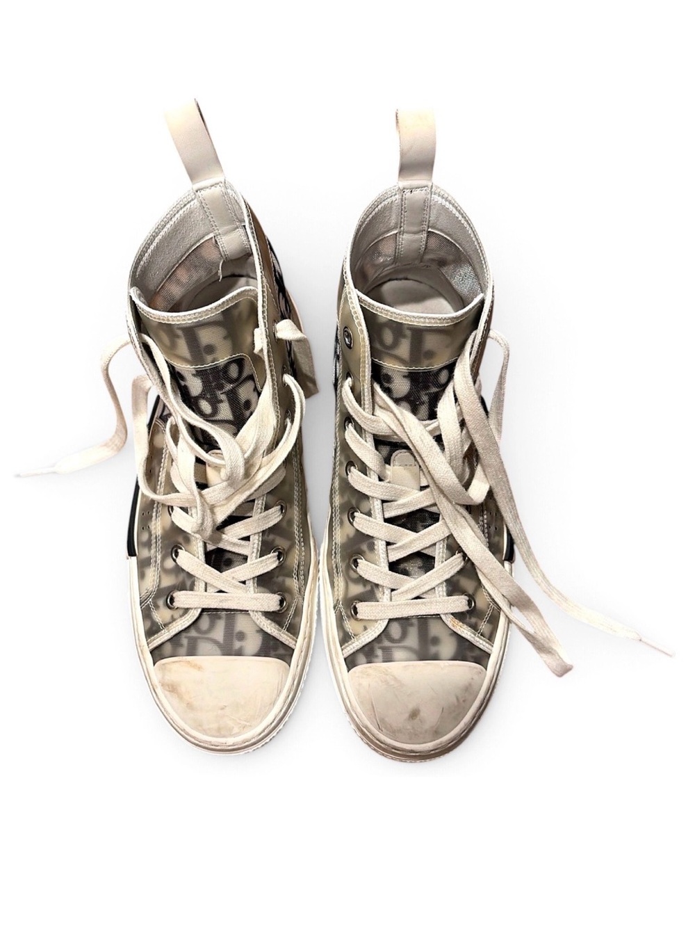 Dior Beige and Black High-Top Logo Sneakers